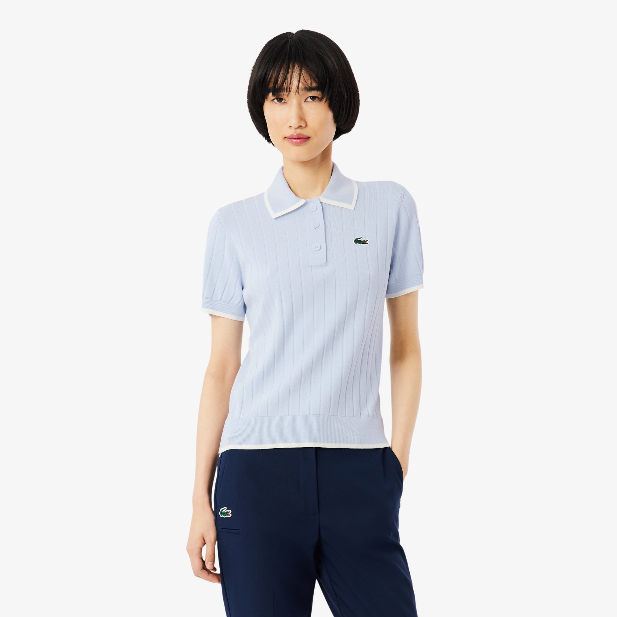Lacoste Women's Short Sleeve Polo Collar Golf Sweater - 40 In Blue