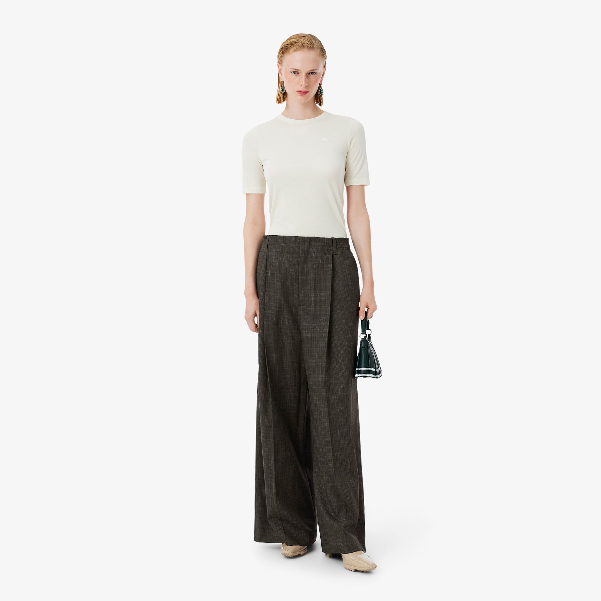 Lacoste Runway Oversized Tailored Wool Pants In Brown