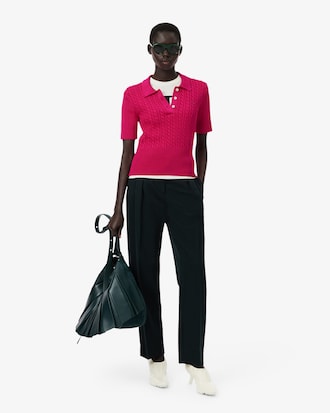 Runway Cable Knit Polo Collar Sweater