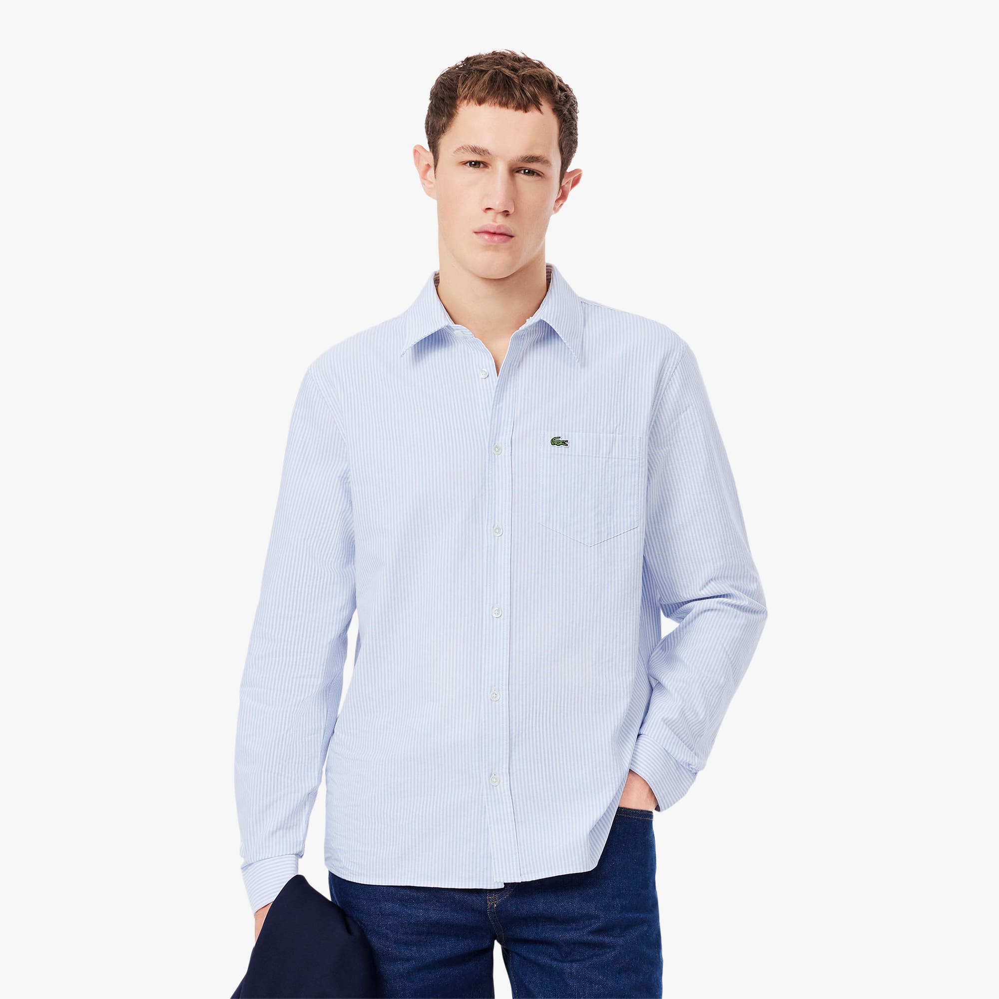 Lacoste Men's Regular Fit Striped Oxford Shirt - 15 - 38 In Blue
