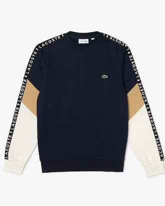 Men&rsquo;s Crew Neck Lettered Colorblock Sleeved Fleece Sweatshirt