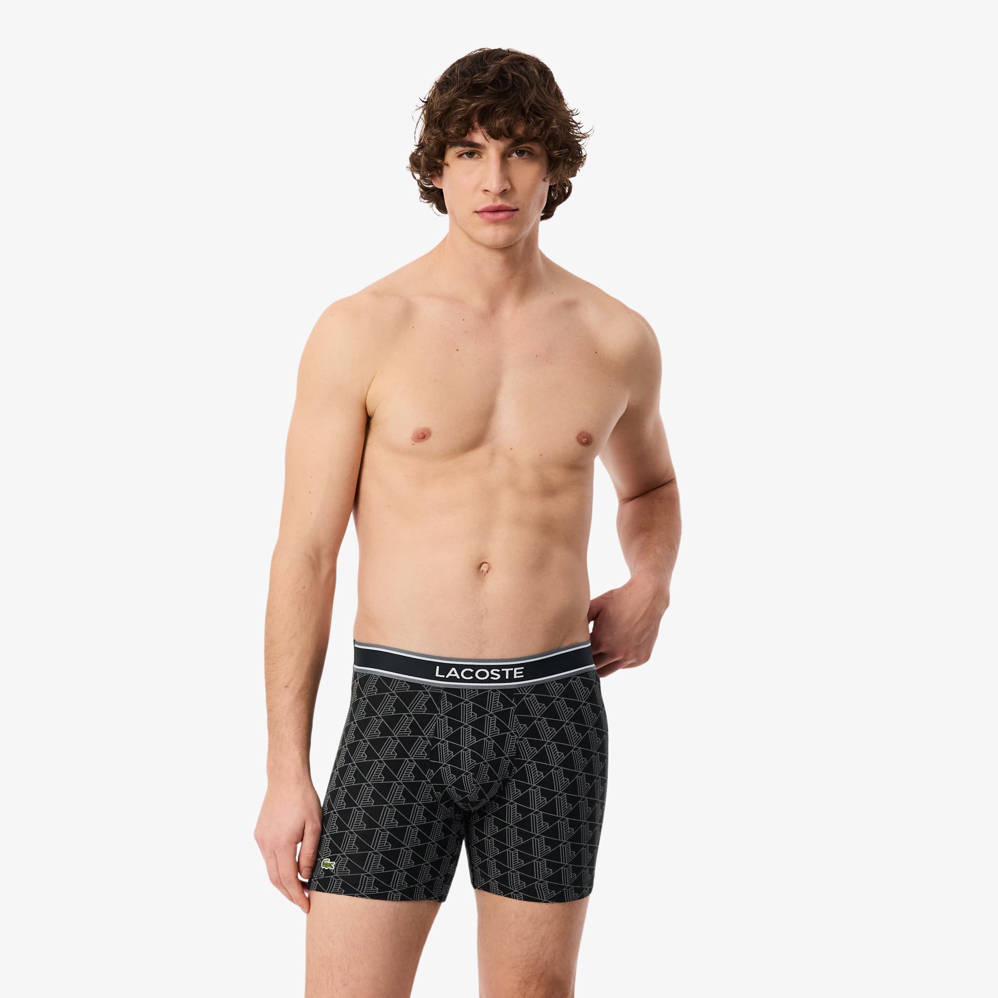 Lacoste Men's Stretch Cotton Monogram Boxer Briefs