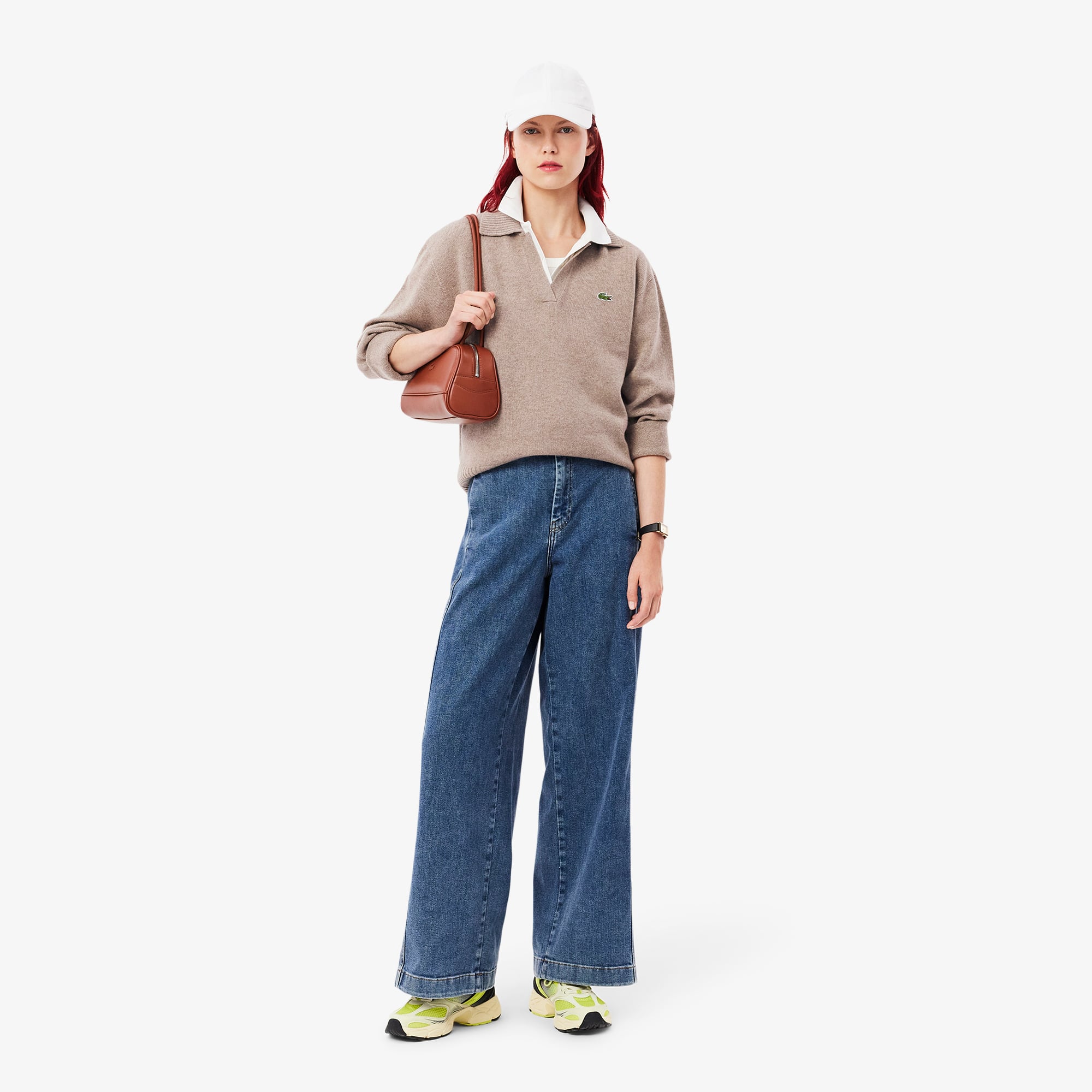 Women's 3D Knit Cashmere Polo Collar Sweater - Sweaters