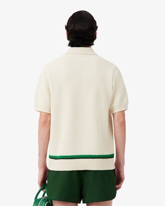 Runway Floral Crocodile Polo Collar Piqu&eacute; Sweater