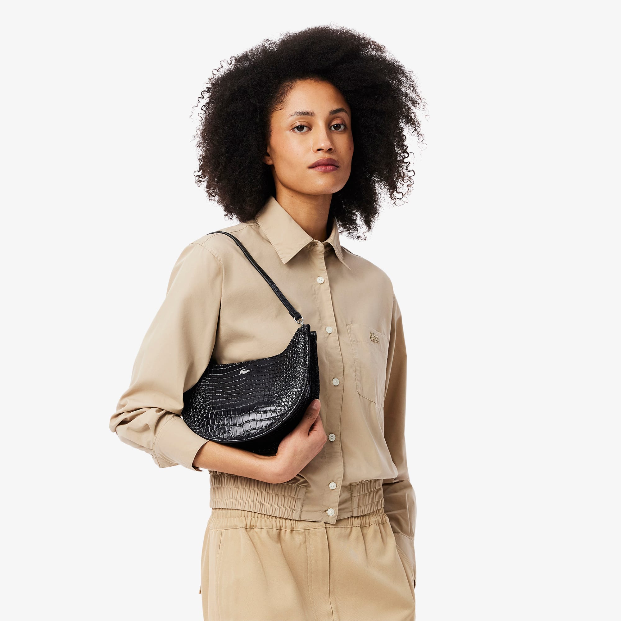 Women's Small Chantaco Embossed Leather Half Moon Bag - Bags