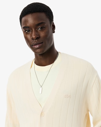 Rib Knit Cotton Blend Cardigan