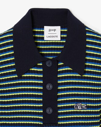Polo femme Lacoste x Goop en maille c&ocirc;tel&eacute;e ray&eacute;e