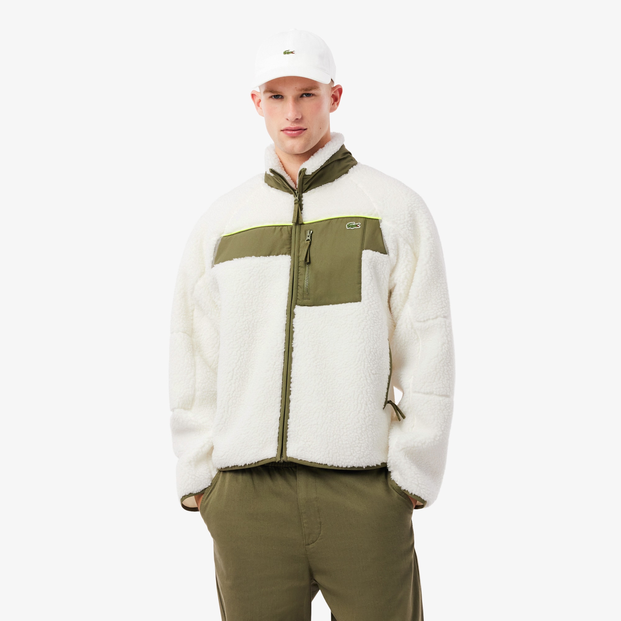 Lacoste Men's Colorblock Sherpa Fleece Jacket - Xl - 6 In Green