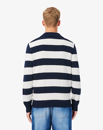 Striped Cotton Polo Collar Sweater
