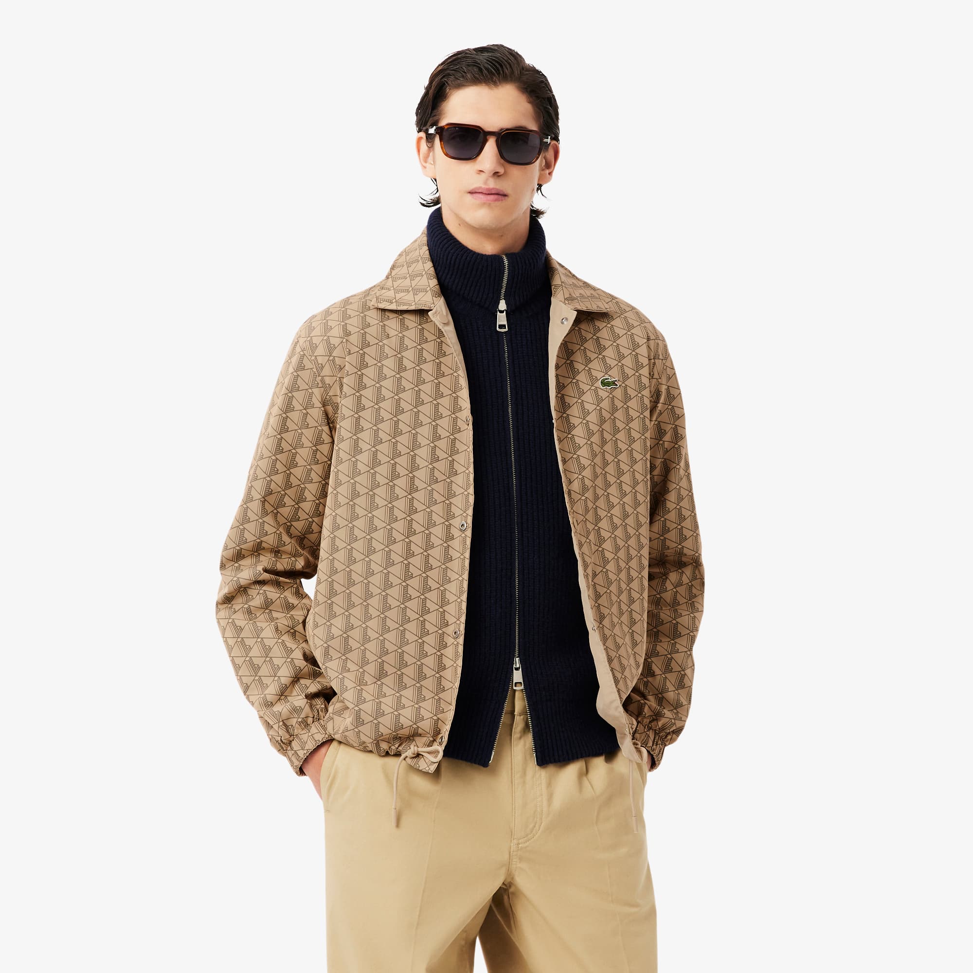 Lacoste Men's Reversible Monogram Jacket - 52 - M/l In Brown