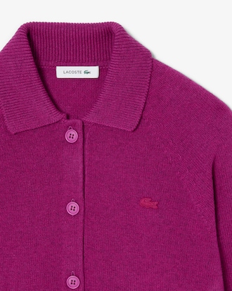Carded Wool 3D Knit Polo Collar Cardigan