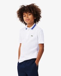 Stripe Collar Petit Piqu&eacute; Polo Shirt