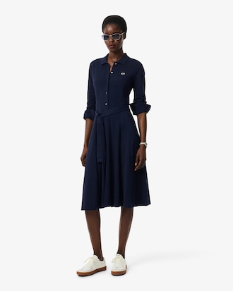 Polo Collar Belted Petit Piqu&eacute; Dress