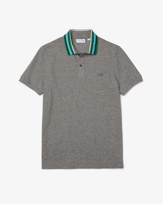 Polo para hombre Lacoste en piqu&eacute; de algod&oacute;n con cuello de rayas y corte regular
