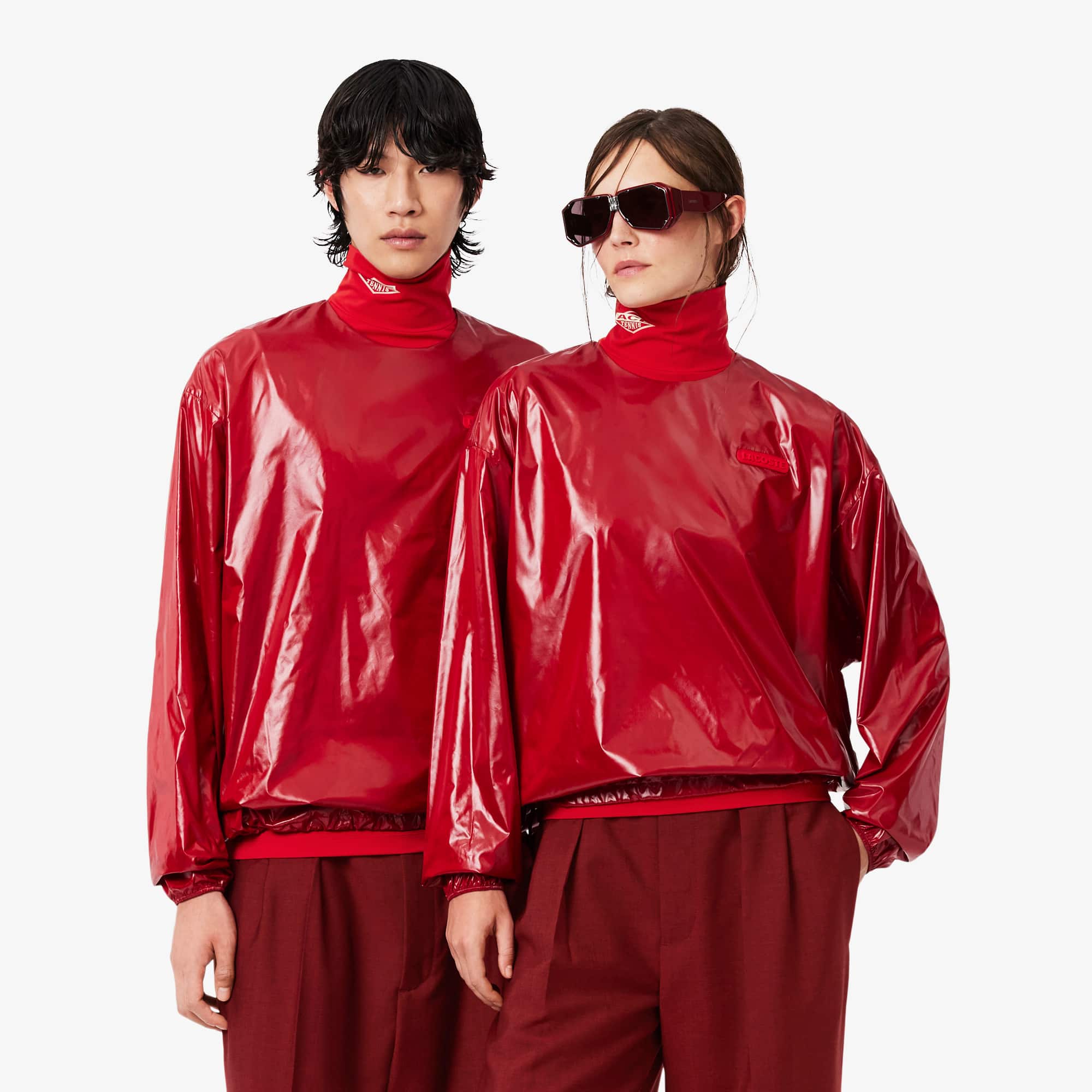 Lacoste Runway Glossy Taffeta Sweatshirt - M In Red
