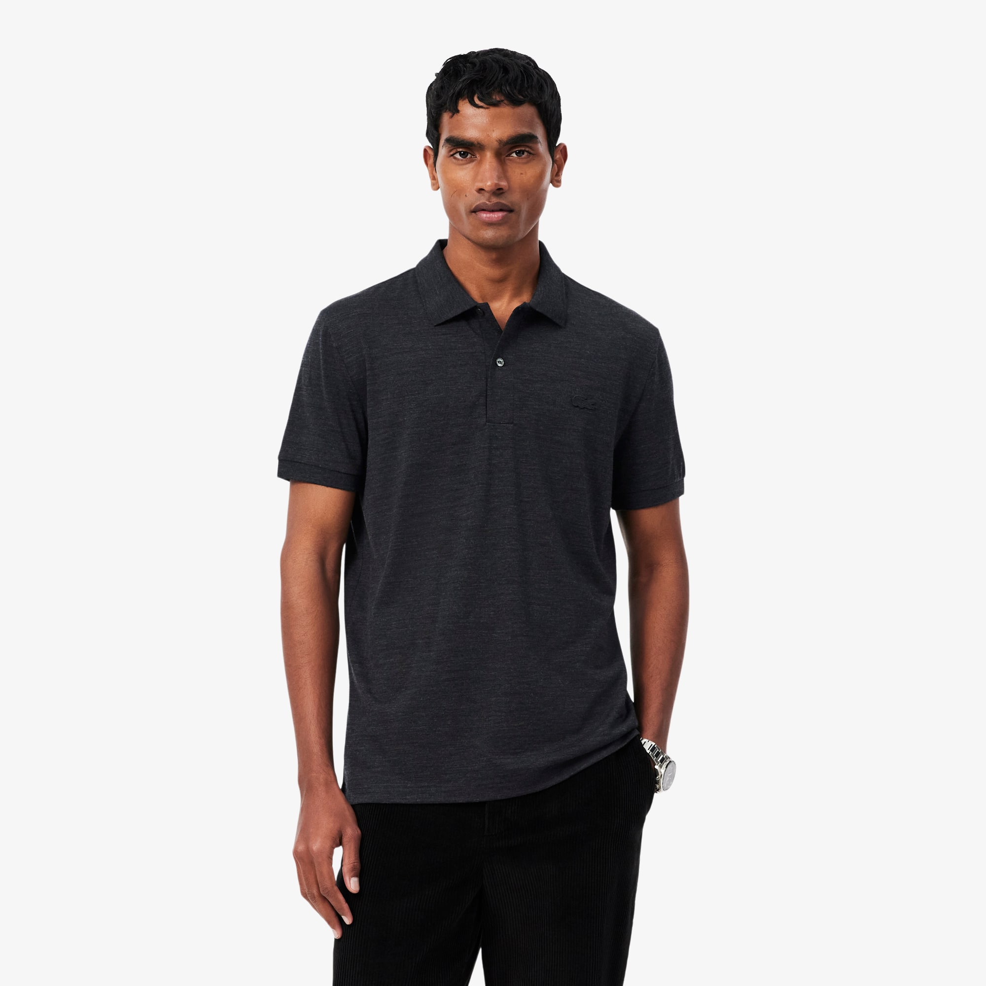 Lacoste Polo de Tejido Jersey de Lana de Corte Regular Gris