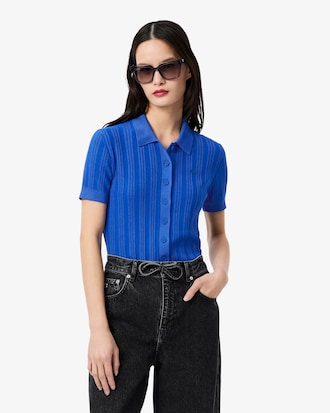 Women's Ribbed Knit Polo Collar Sweater