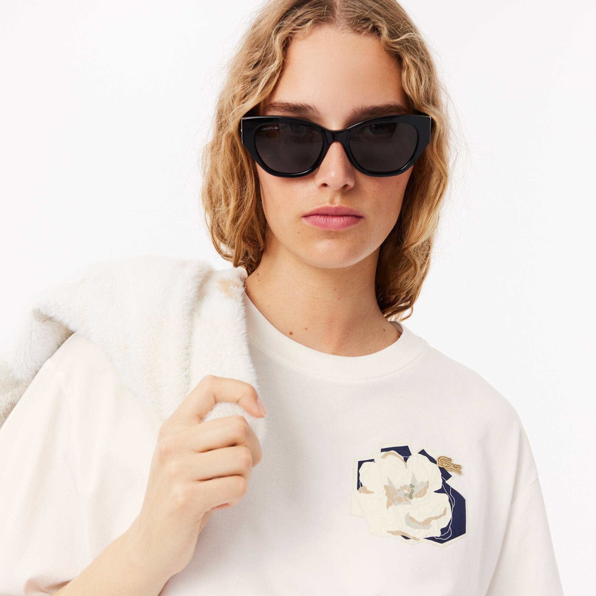 Women's Oversized Flower Print Cotton T-Shirt - T-Shirts & Tops