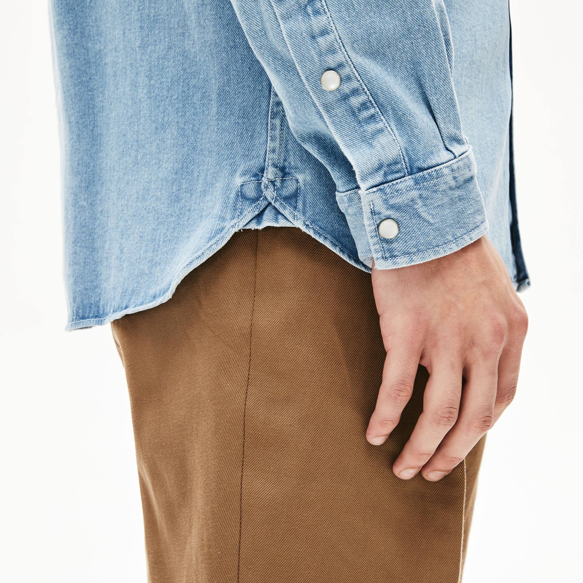 snap button denim shirt