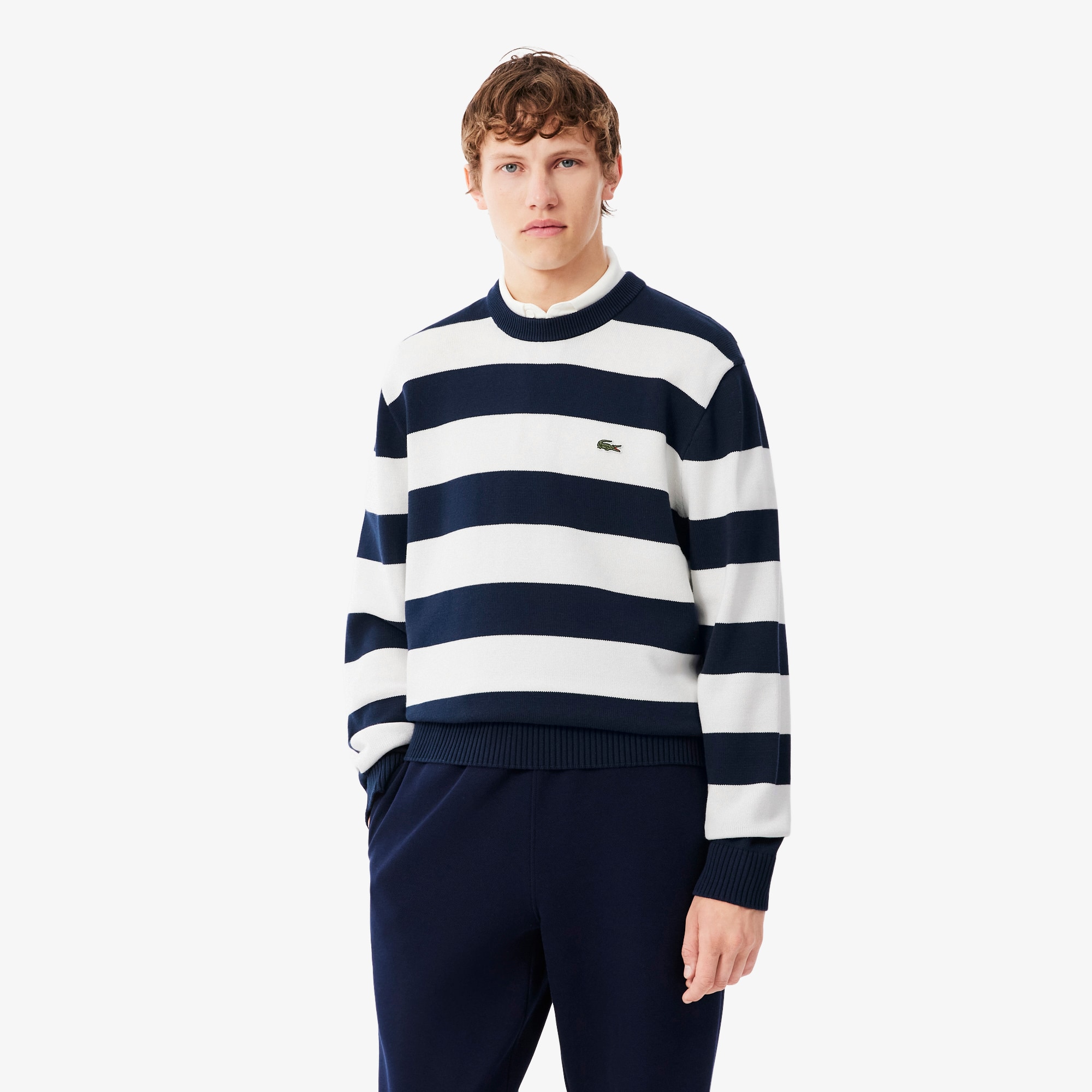 Lacoste Striped Cotton Crew Neck Sailor Sweater