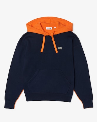 Pull &agrave; capuche coupe sweatshirt en coton bicolore