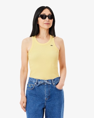 Playera sin mangas de algodón de corte ajustado para mujer