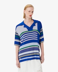 Runway Oversized Striped Satin Piqu&eacute; Polo Shirt