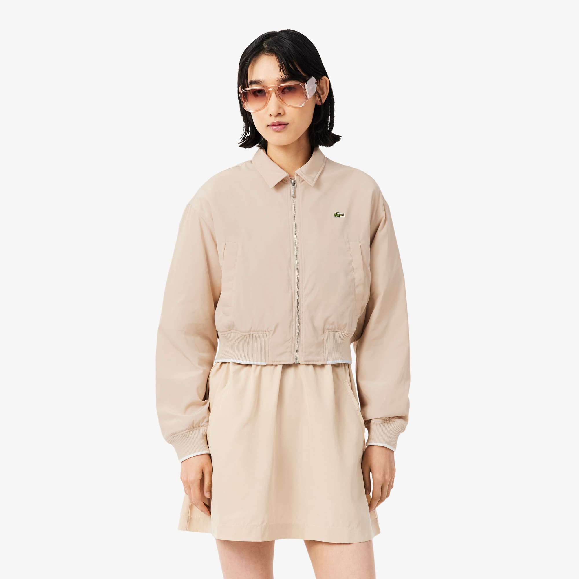Lacoste Chamarra Tipo Bomber Oversized de Tafetán Hidrófugo Beige