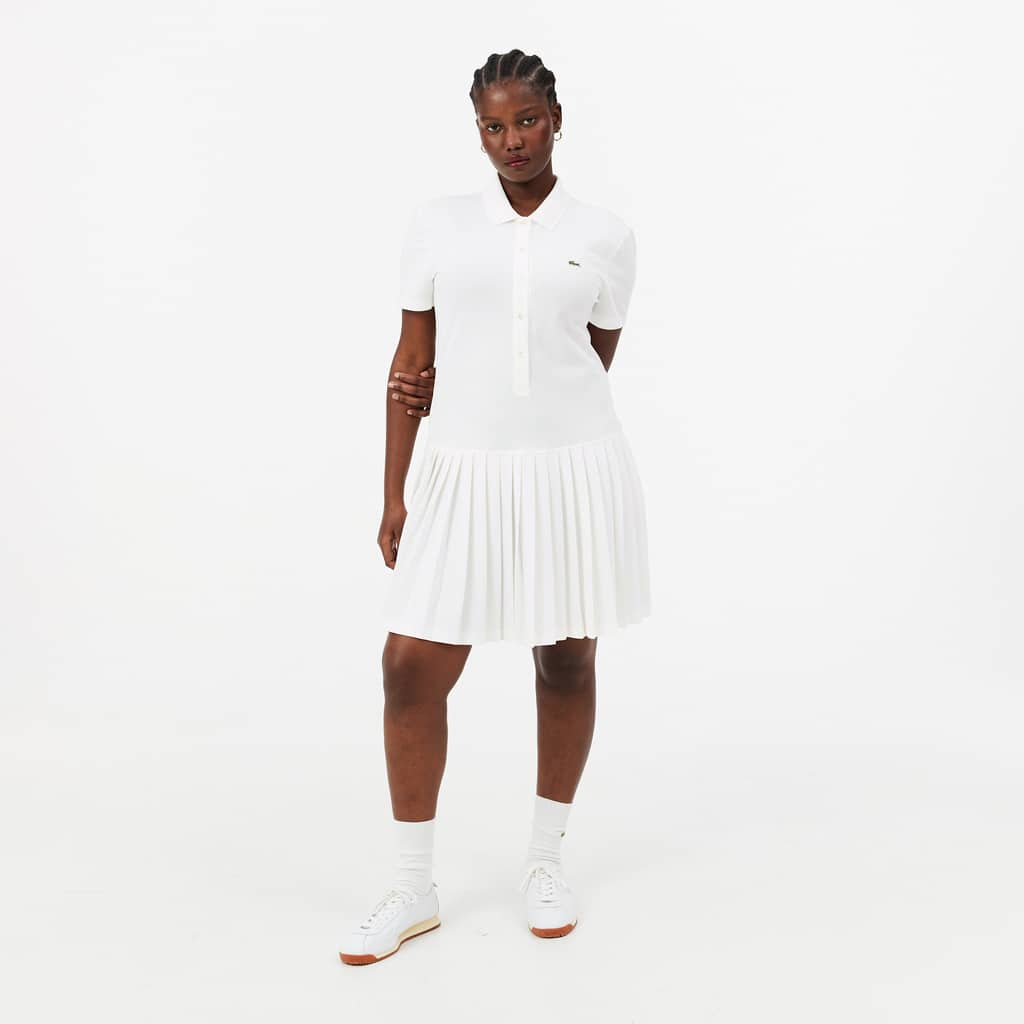 Stretch Piqué Pleated Polo Dress
