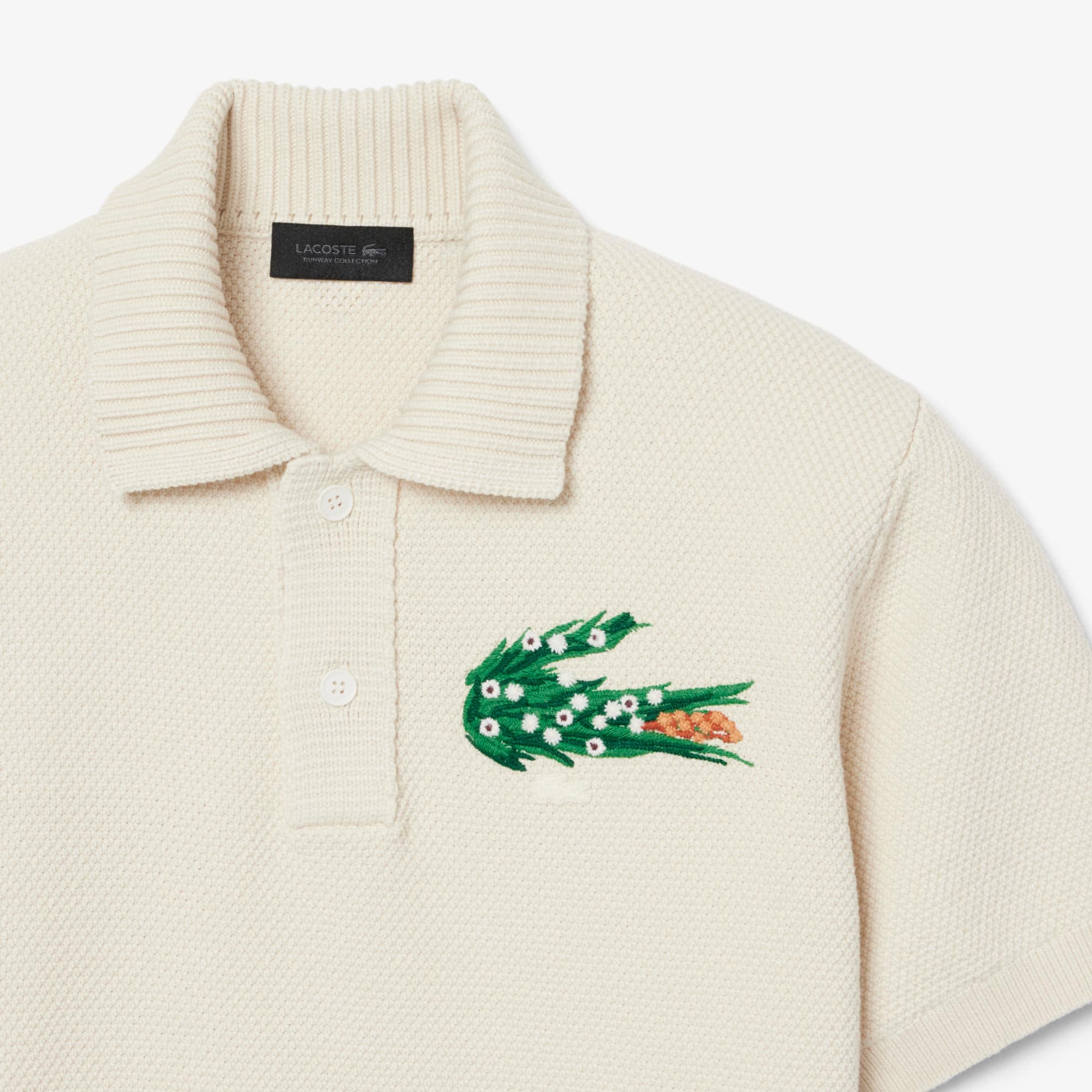 Runway Floral Crocodile Polo Collar Piqué Sweater - undefined