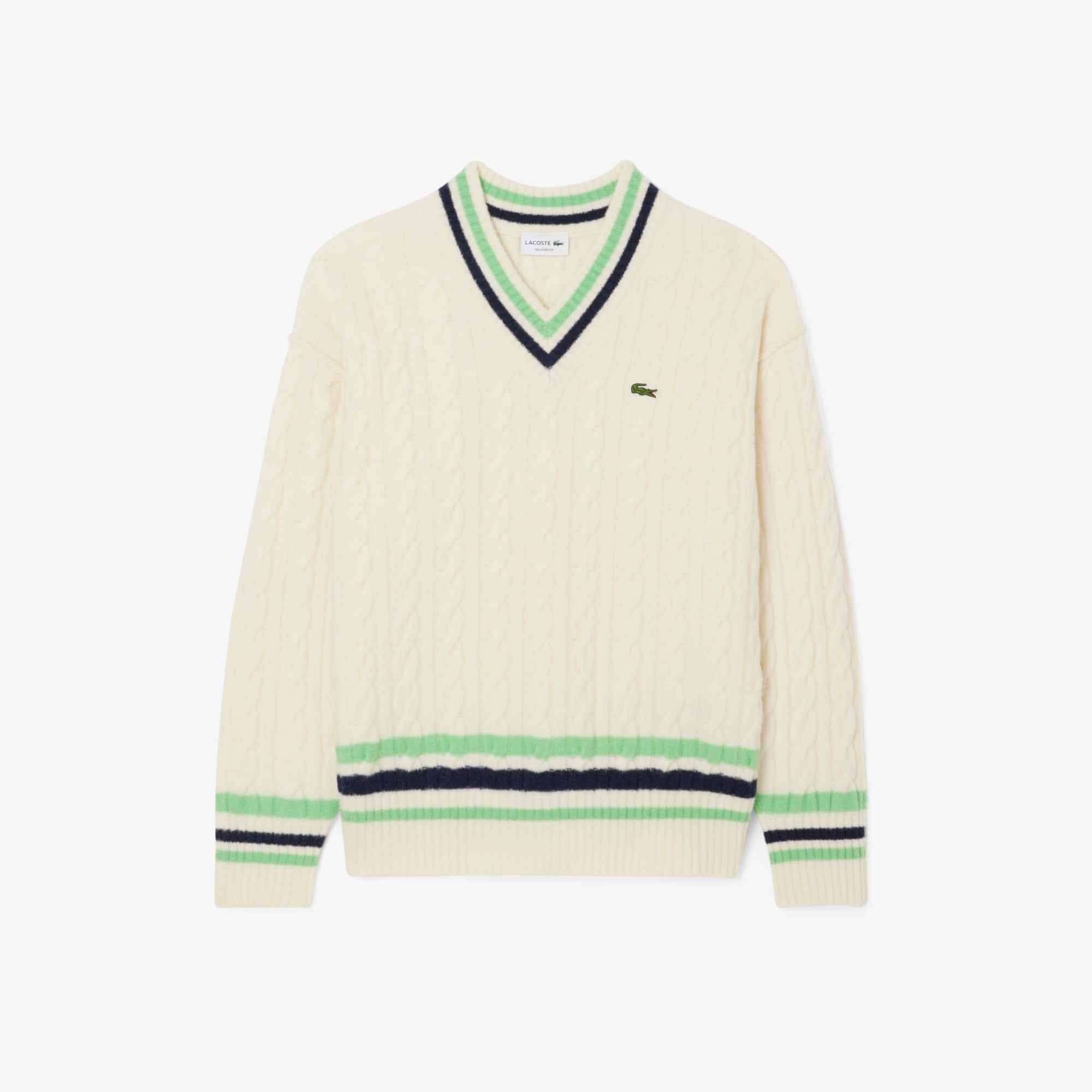 Men's V-Neck Cable Knit Wool Sweater - Sweaters & Sweatshirts
