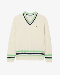 Men's V-Neck Cable Knit Wool Sweater