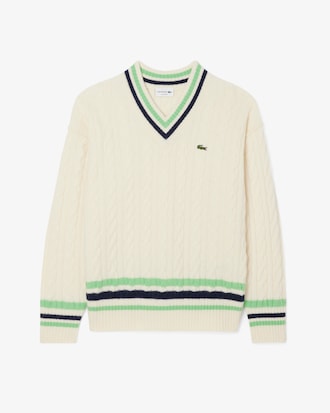 Men's V-Neck Cable Knit Wool Sweater