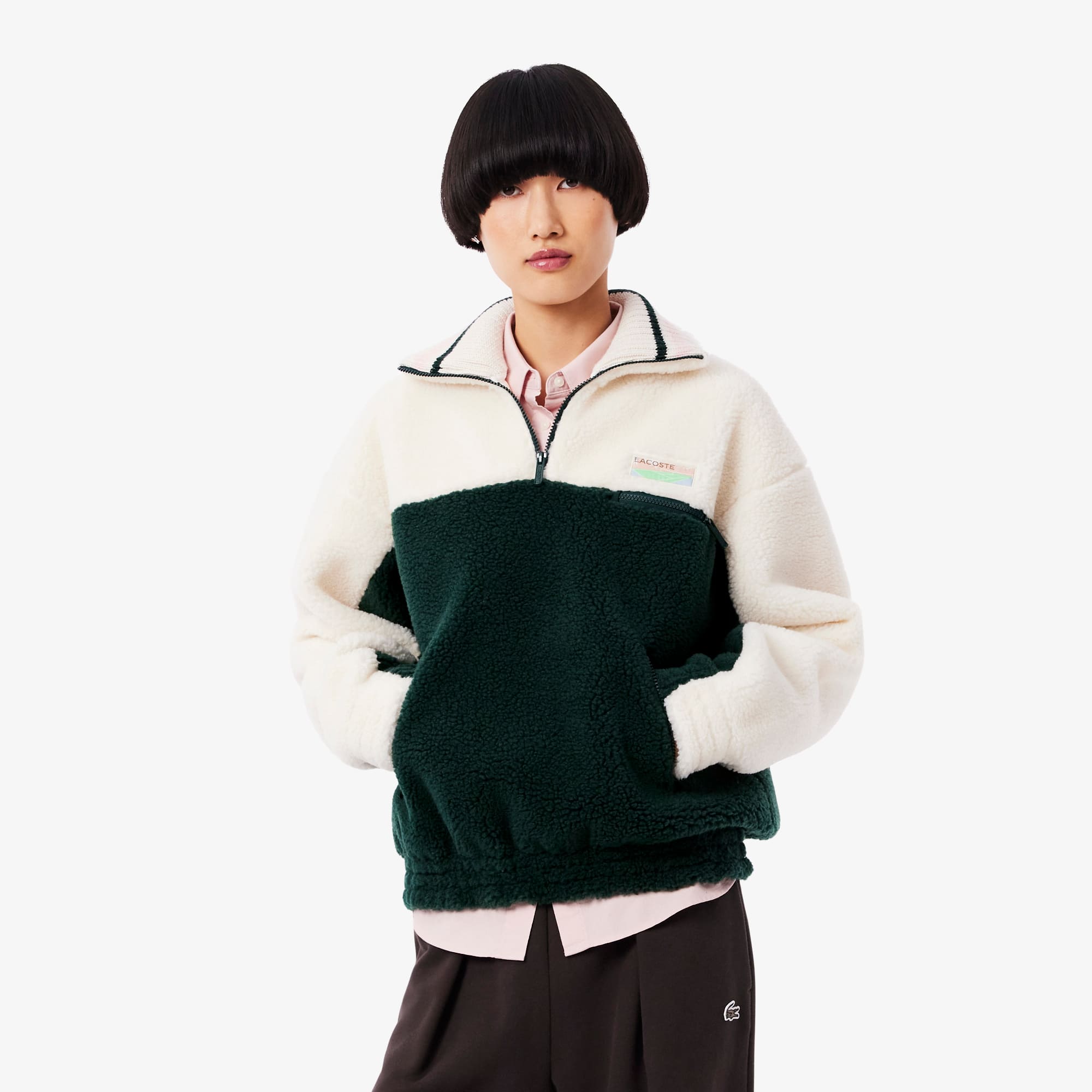Lacoste Women's High-neck Oversized Fleece Sweatshirt - 34 In Green