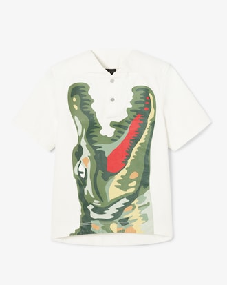 Men's Runway Print Oversized Denim Polo