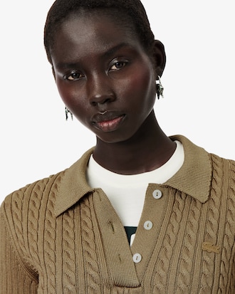 Runway Cable Knit Polo Collar Sweater