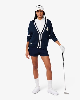 Badge Accent Wool Blend Golf Cardigan