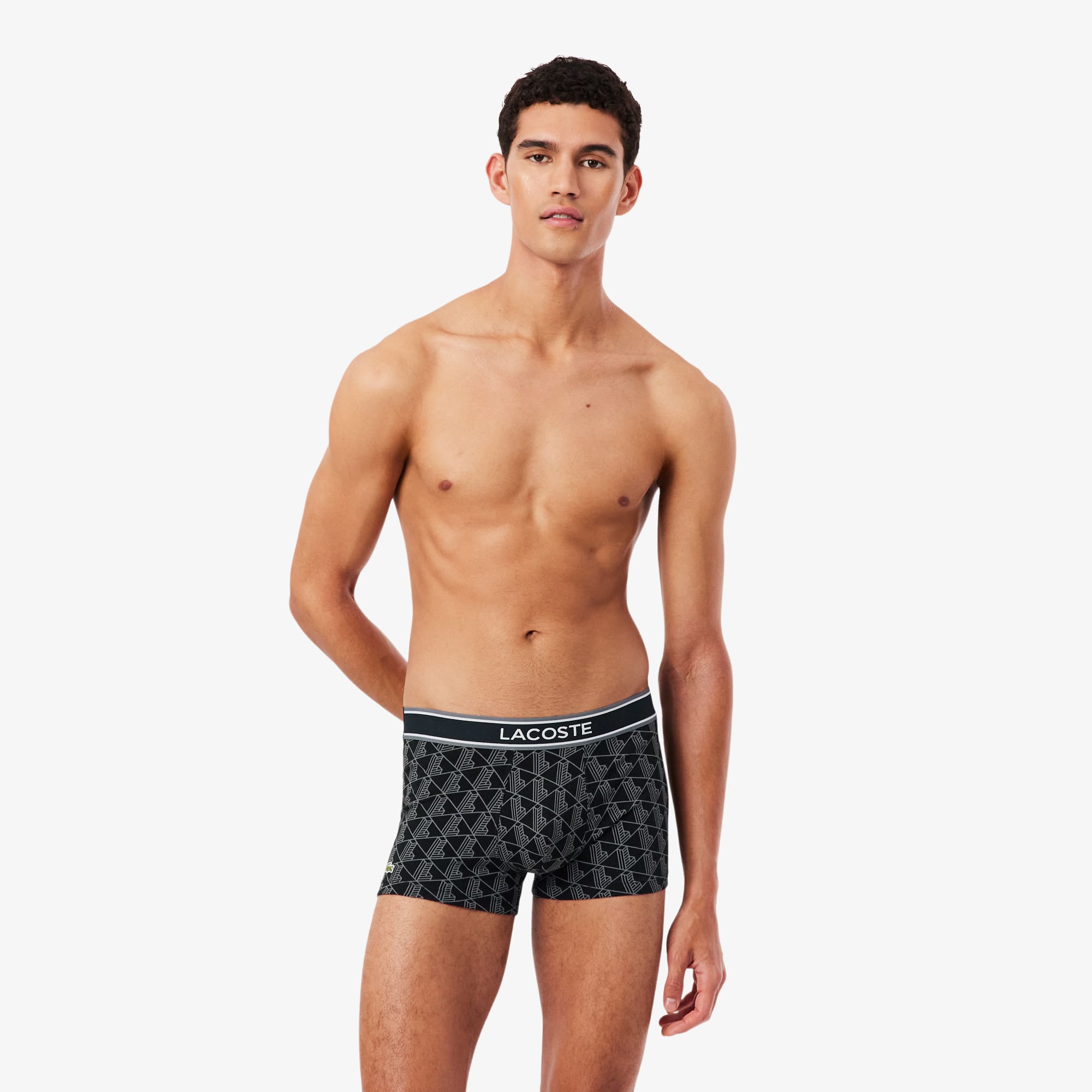 Lacoste Monogram Print Stretch Cotton Trunks