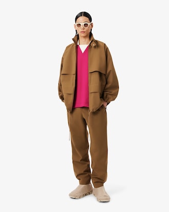 Runway Badge Accent Oversized Satin Polo Shirt