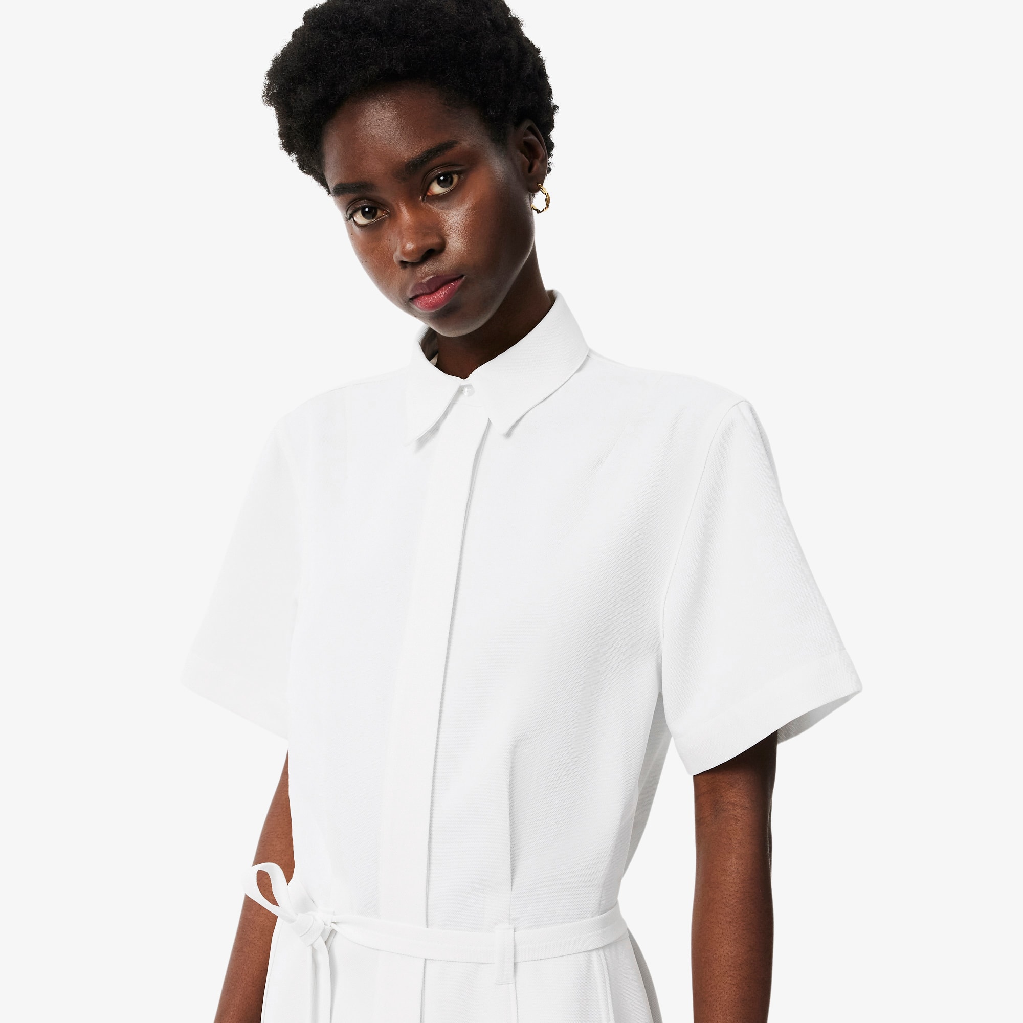 Long Pleated Fluid Piqué Dress