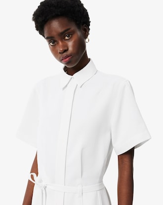 Long Pleated Fluid Piqu&eacute; Dress