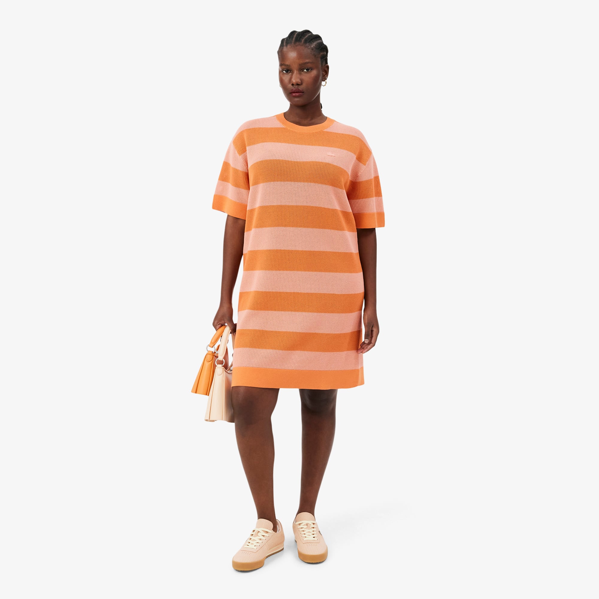 Striped Mesh Knit T-Shirt Dress