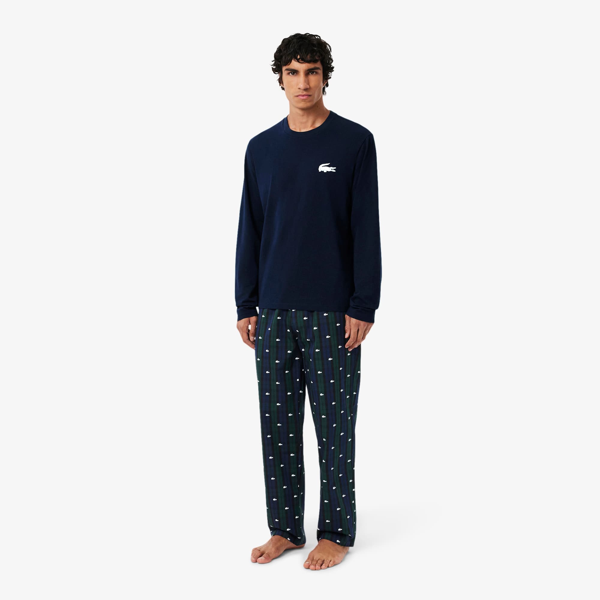 Lacoste Men's Cotton Plaid Pajama Set