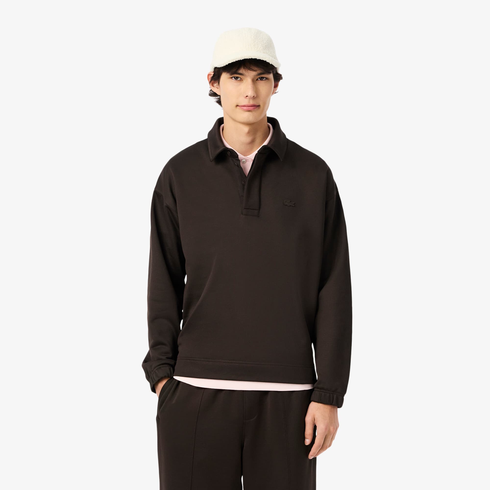 Men's Loose Fit Fleece Polo Sweatshirt - Sweaters & Sweatshirts