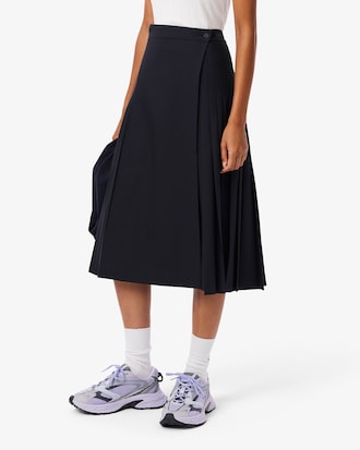 Falda Midi Cruzada De Lana Plisada