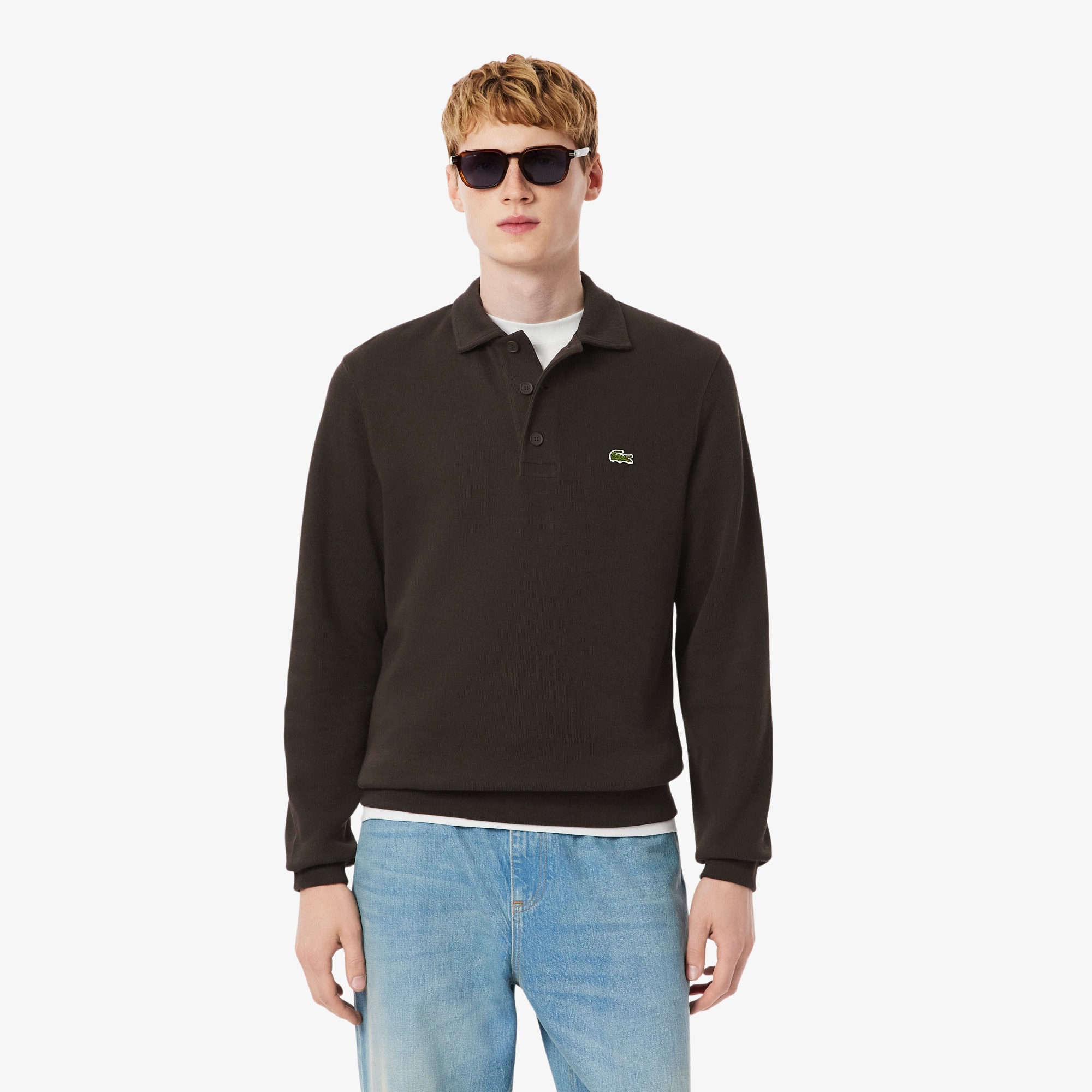 Lacoste Men's Ribbed Cotton Polo Collar Sweatshirt - 3xl - 8 In Brown