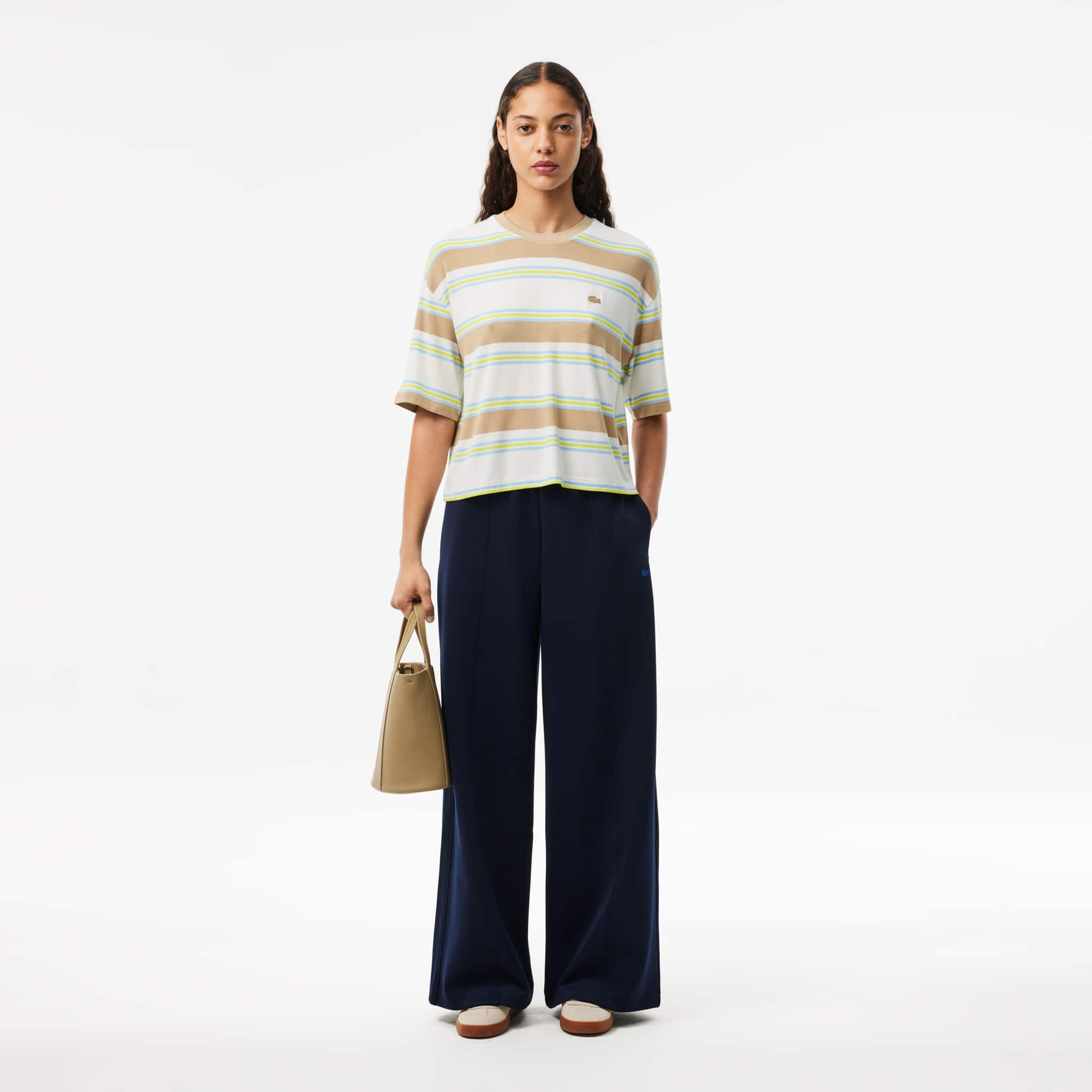 Women's Oversized Striped Cotton T-Shirt - T-Shirts & Tops