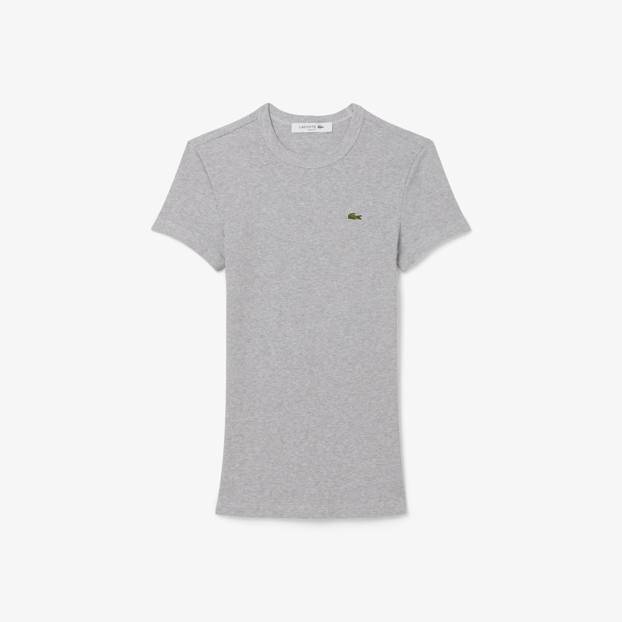 Lacoste Women's Slim Fit Ribbed Cotton T-shirt - 40 In Gray