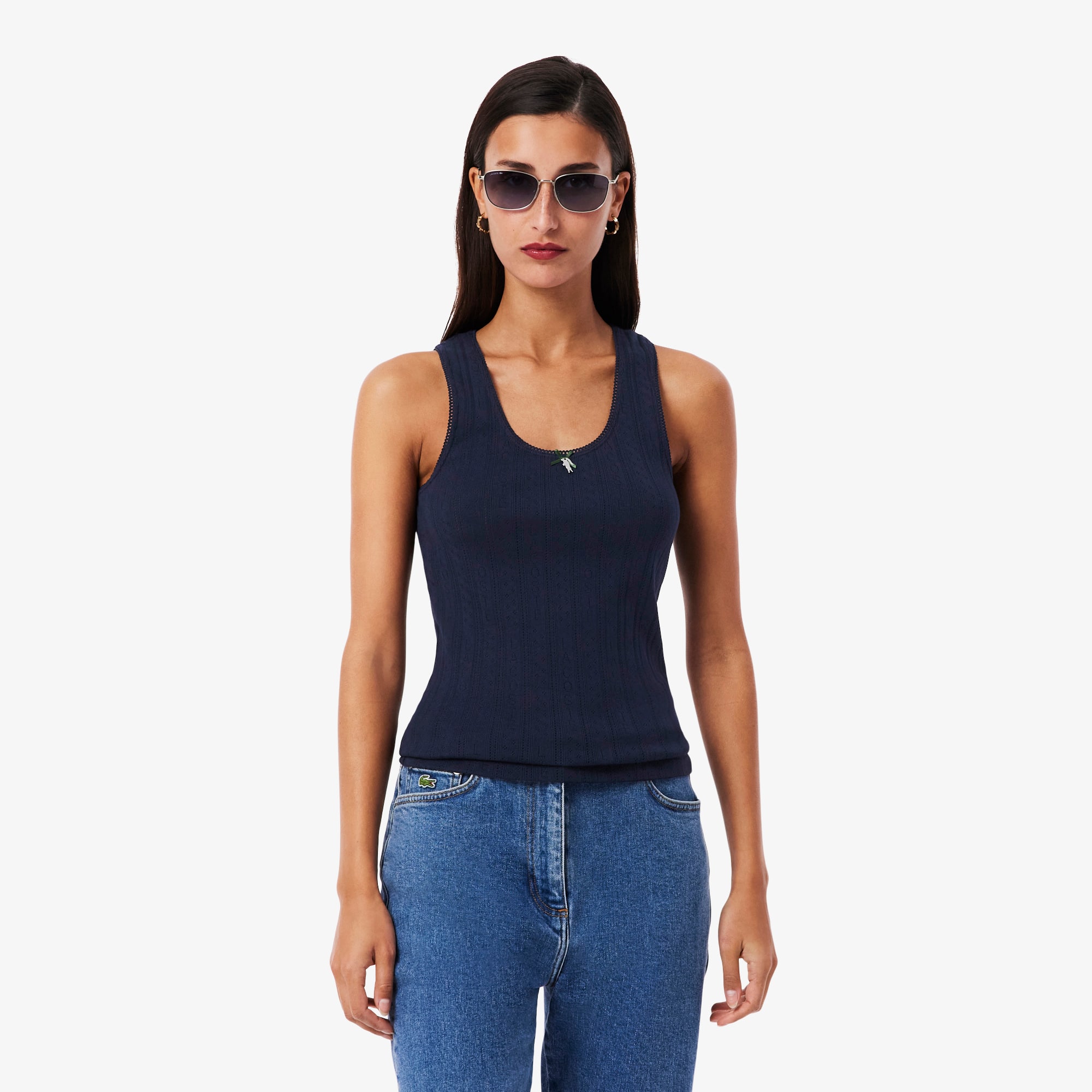 Lacoste Women's Slim Fit Pointelle Knit Cotton Tank Top