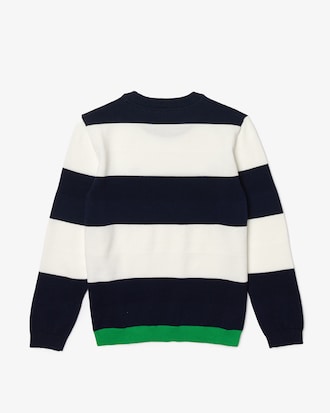 Kids' Crew Neck Striped Cotton Blend Sweater